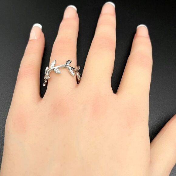 925 Sterling Silver Leaves and Branches Eternity Ring Size 8 - Picture 8 of 9